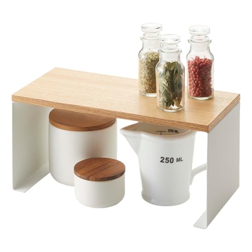 YAMAZAKI Home Tosca Wood-Top Stackable Kitchen Rack - Modern Counter Shelf Organizer - Small - Steel + Wood - Stack Up to Two - size: Small