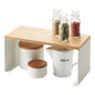 YAMAZAKI Home Tosca Wood-Top Stackable Kitchen Rack - Modern Counter Shelf Organizer - Small - Steel + Wood - Stack Up to Two - size: Small