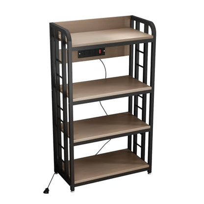 SIREDEEP Bakers Rack with Power Outlet ，4-Tier Kitchen Baker's Rack,Microwave Stand with Storage Suitable for Kitchen,Microwave Cart, Living Room, Dinning Room，Coffee Bar(Grey) - color: Grey