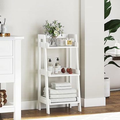 UTEX 3-Tier Ladder Shelf, Bathroom Shelf Freestanding, 3-Shelf Spacesaver Open Wood Shelving Unit, Ladder Shelf (White) - size: 3-Tier