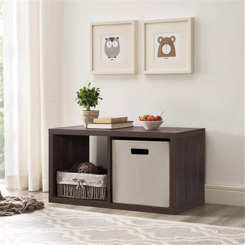 Riverbay Furniture Two Cubby Wood Storage Cabinet, 30 in Wide, Sturdy Particleboard and Veneer Construction, Espresso Finish, Horizontal or Vertical Use, Compact Design for Home Organization - size: 2 Cubby
