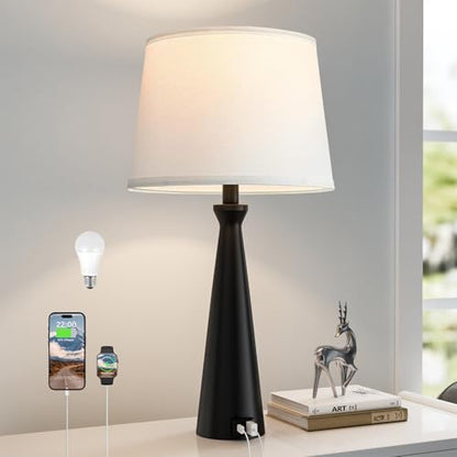 Seealle Single Modern Table Lamp - Touch Bedside Lamp for Nightstand with USB Dual C+A,3-Way Dimmable Black Nightstand Lamp for Living Room Bedroom End Table(Bulb Included) - color: H. Black-Single