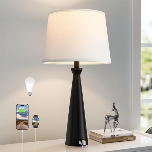 Seealle Single Modern Table Lamp - Touch Bedside Lamp for Nightstand with USB Dual C+A,3-Way Dimmable Black Nightstand Lamp for Living Room Bedroom End Table(Bulb Included) - color: H. Black-Single