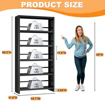 VASAAOSD Metal Book Shelf, 69.3" Tall Black Bookshelves, 5 Tier Open Bookshelf, Toolless Assembly Black Shelves for Home Office, Living Room, Study - color: Black, size: 3 Tier