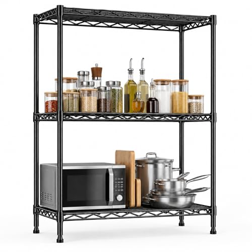 GRANNY SAYS 3-Tier Narrow Storage Shelves for Small Spaces, 18" W Metal Shelving Unit, Adjustable Storage Rack, Freestanding Shelf for Laundry Room, Bathroom, Kitchen Pantry, Black - size: 18"W x 35"H x 12"D