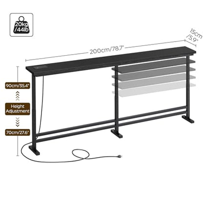 YATINEY 78.7" Console Table with Adjustable Height (27.6"-35.4") and Power Outlet, Skinny Behind Couch Table, Narrow Long Sofa Table for Living Room, Hallway, Entryway, Black CT09UBB - color: Black, size: 78.7"L x 5.9"W x 27.6-35.4"H