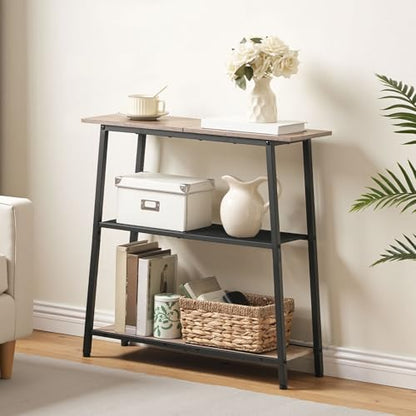 HOOBRO 30" Narrow Console Table, 3-Tier Small Entryway Table with Storage Shelves, Behind Couch Sofa Table, Hallway Table for Entryway, Foyer, Hallway, Living Room, Greige and Black BG62XG01 - color: Greige + Black