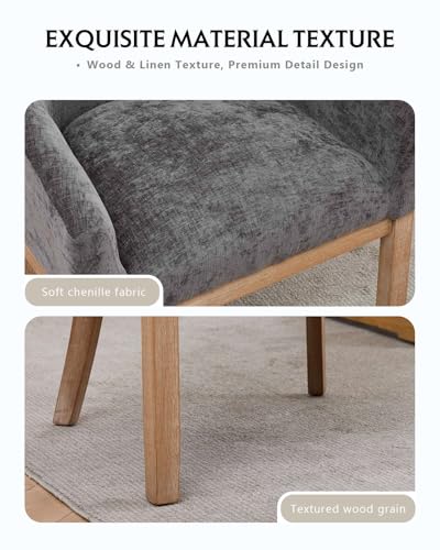 Barrel Dining Chair with Arms Set of 2, Upholstered Chenille Armchair, Curved Back Mid-Century Accent Chair with Solid Wood Legs, Kitchen Dining Room, Breakfast Nook,Home Office,Gray - color: Grey