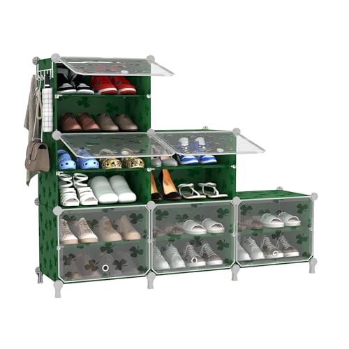 UNKU 6 Tier Shoe Rack, 24 Pair Shoe Storage Cabinet, Green | Plastic Shoe Shelves Organizer for Closet Bedroom Entryway - color: Green, size: 6x2