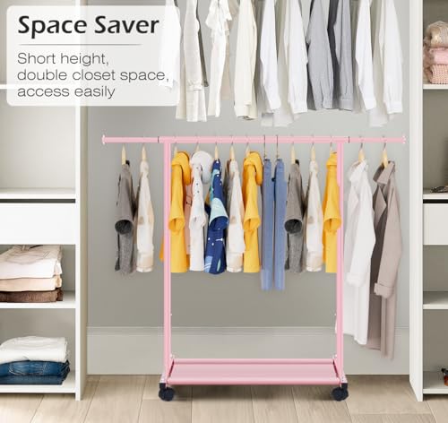 MISSLO Small Garment Racks for Hanging Clothes Rack Mini Kids Clothing Rack Rolling Dress up Storage for Toddler, Baby, Little Girl, Children, Adult(Pink) - color: Pink
