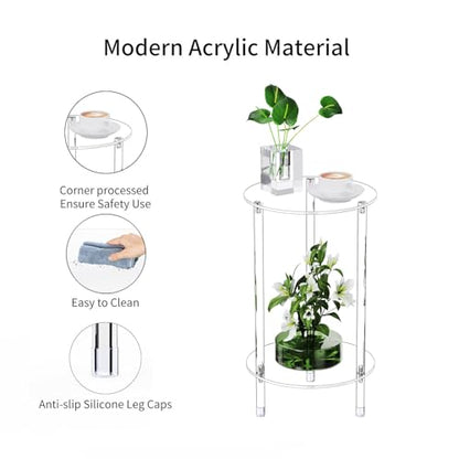 Clear Round Acrylic Side Table for Small Spaces, 11.81" L x 11.81" W x 19.82" H, 2 Tier Small Modern Drink End Table Nightstand, Minimalist Bedside Table for Living Room, Bedroom, Bathroom - size: 2 Tier 1-Pack (19.82"H)