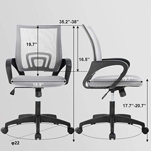 BestOffice | Ergonomic Office Chair | Mid-Back Swivel Desk Chair | Breathable Backrest & Lumbar Support | Adjustable Height | Sponge Seat | Rolling Wheels | Grey | for Adults & Women | Pack of 2 - color: Grey, style: pack of 2