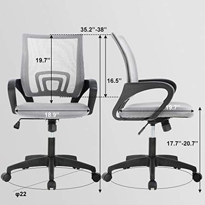 BestOffice | Ergonomic Office Chair | Mid-Back Swivel Desk Chair | Breathable Backrest & Lumbar Support | Adjustable Height | Sponge Seat | Rolling Wheels | Grey | for Adults & Women | Pack of 2 - color: Grey, style: pack of 2