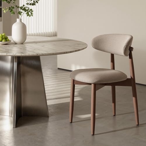 COLAMY Mid-Century Modern Wooden Dining Chair Set of 4, Indoor Upholstered Kitchen Chairs with 2.6" Cozy Padded Seat, Walnut Finish Side Dining Chair, [Camel] - color: Camel, size: 4 Chairs