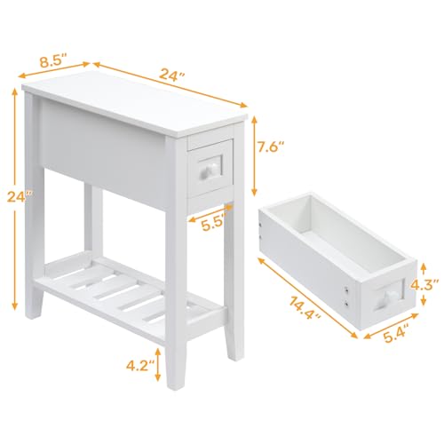 Narrow Side Table for Small Spaces, White, Set of 1, 24" L x 8.5" W x 24" H - size: 1 set White