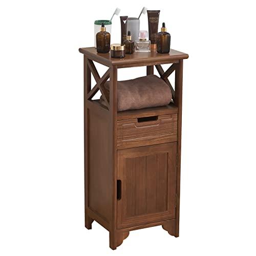 30 Inches Tall End Table, Fully Assembled Bathroom Floor Cabinet with Shelf and Storage, No Assembly Nightstand with Drawer for Bedroom-Walnut - color: Walnut