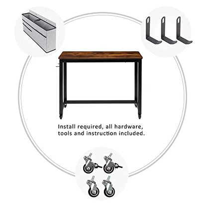 AHB 55" Rolling Computer Desk with 4 Smooth Wheels, Simple Style Mobile Writing Desk Home Office Study Table Movable Workstation with Metal Frame - color: Brown, size: 55"