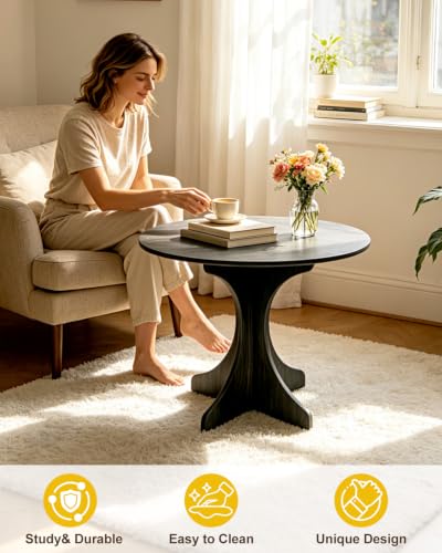 24in Round Side Table, Modern Minimalist Accent End Table with Curved Tripod Base, Compact Round Sofa Side Table, Easy Assembly Nightstand for Living Room Bedroom Balcony Small Spaces-Gray Oak - color: Grey-x
