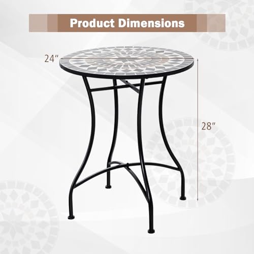 Giantex 24 Inch Patio Bistro Table, Mosaic Round Table w/Ceramic Tile Tabletop, Heavy-Duty Metal Structure, Outdoor Dining Table for Backyard, Garden, Porch (Black (Star Pattern)) - color: Black (Star Pattern)