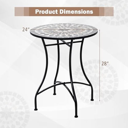 Giantex 24 Inch Patio Bistro Table, Mosaic Round Table w/Ceramic Tile Tabletop, Heavy-Duty Metal Structure, Outdoor Dining Table for Backyard, Garden, Porch (Black (Star Pattern)) - color: Black (Star Pattern)
