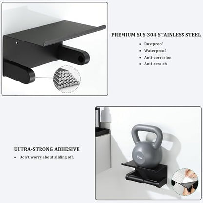 Alise Black Toilet Paper Holder,Bathroom Adhesive Toilet Paper Holder SUS304 Stainless Steel Toilet Paper Roll Holder with Shelf Spring Loaded Tissue Holder Wall Mount(Adhesive or Screw) - color: Matte Black, size: with Shelf