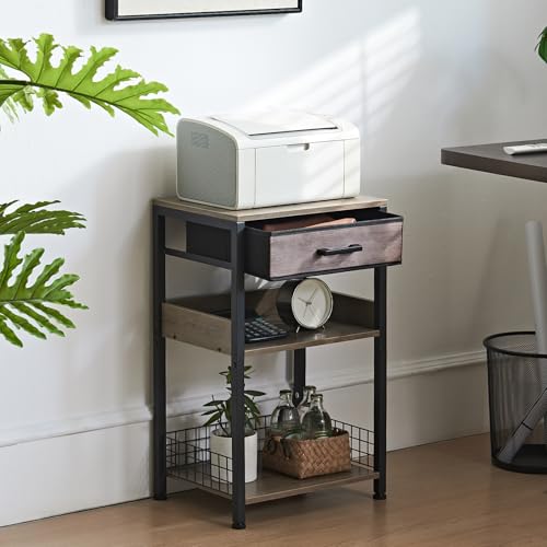 Lerliuo 3-Tier Printer Stand with Fabric Drawer and Shelves, Grey | Three-tier printer stand with fabric drawer and two shelves for paper, office supplies, scanners and fax machines - color: Grey