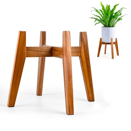 RAINBLELAND Acacia Wood Plant Stand for 9 Inch Pots, Mid Century Modern Indoor Plant Stand, Solid Hardwood, Non-Adjustable Flower Pot Holder for Home and Patio Décor - color: 9" acacia wood