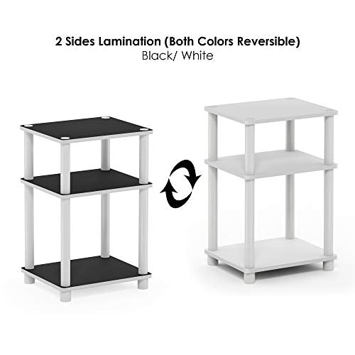 Furinno JUST Side Table, 3-Tier End Table, Open Shelves Night Stand, Bedside Table, Toolless Assembly, for Living Room, Bedroom, Bathroom, White(Espresso) - color: White/Espresso, size: 3-Tier, Round Pole, style: 1-Pack