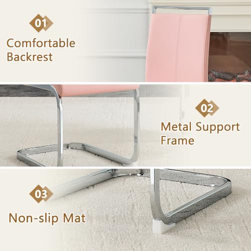 Baysitone Modern Dining Chairs Set of 2, Side Dining Room Chairs, High Back Kitchen Chairs with Faux Leather Padded Seat for Dining Room,Kitchen, Living Room Pink - color: Pink, size: Set of 2