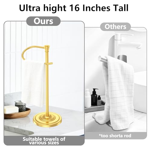 Brass Gold Bath Hand Towel Holder Stand,Stainless Steel 16 Inch Free Standing Towel Rack,Heavy Weight Towel Bar for Bathroom Vanity Countertop &Kitchen - color: Brass Gold