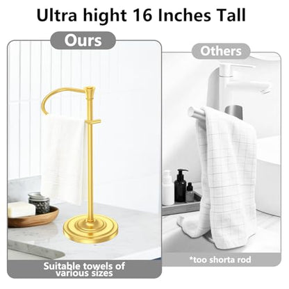 Brass Gold Bath Hand Towel Holder Stand,Stainless Steel 16 Inch Free Standing Towel Rack,Heavy Weight Towel Bar for Bathroom Vanity Countertop &Kitchen - color: Brass Gold