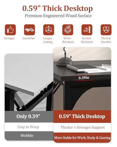 Computer Desk, 47.2" Office Desk, Extra Wide 23.62” Deep Desktop, 0.59” Thick Heavy-Duty Home Office Desks, Office Table with Steel Frame, Modern Wood PC Desk for Bedroom Study Writing Gaming Work