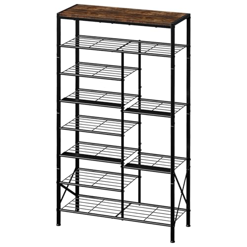 8-Tier Shoe Rack, Shoe Storage Organizer with Boots Storage, Large Capacity Shoe Shelf Holds 20-23 Pairs of Shoes, Durable and Stable, for Entryway, Closet, Hallway, Dorm Room, Rustic Brown - color: Rustic Brown, size: 8-tier