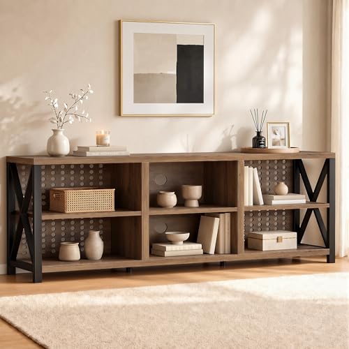 LVB Rustic Entertainment Center for 65 Inch TV, Industrial Wood and Metal TV Stand with Storage Shelf, Modern Television Media Console Table with Cabinet for Living Room Bedroom, Rustic Oak, 55 Inch - color: Rustic Oak