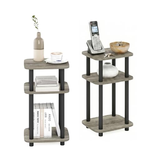 Furinno JUST 3-Tier Telephone Table Set of 2, Turn-N-Tube Toolless Side Table with Open Shelf, Round Curve Corner Night Stand, Bedside Table, for Living Room, Bedroom, French Oak - color: French Oak, size: 2-Pack, Plastic Frame, 3-Tier