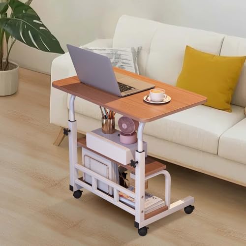 Adjustable Height Mobile Standing Desk with Wheels – Portable Rolling Computer Desk – Storage Shelves – Home Office & Small Spaces – Walnut Color - color: Brown 60 X 40cm