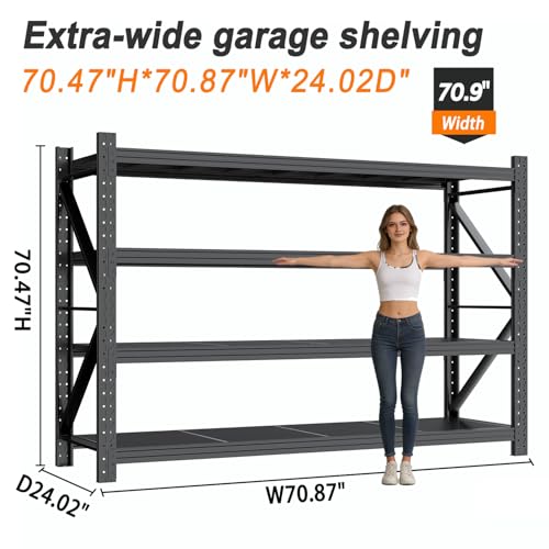 Garage Shelving 70.87" Wide Heavy Duty Storage Shelves Units and Storage,Metal Shelving Adjustable Shelves,Steel Garage Storage Rack,Industrial Utility Shelf Organization for Kitchen,Pantry - size: Super Heavy-Duty 70.03"*70.87"*24"