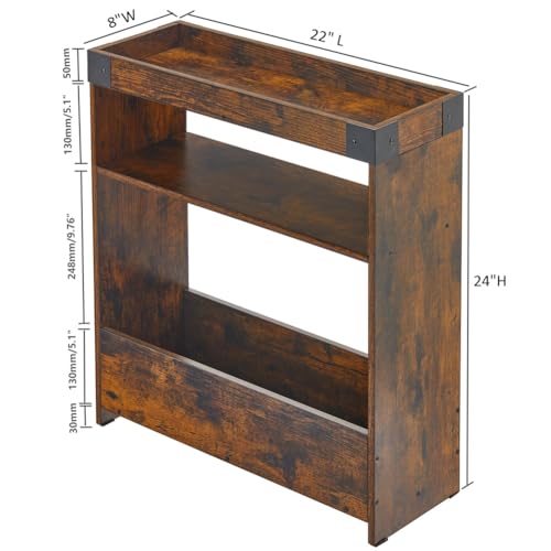 Farmhouse Narrow Side Table with Tray Top & Magazine Rack, Sofa Couch Side Table with Storage Shelf, Slim End Table for Small Spaces, Modern Nightstand for Bedroom, Living Room (Rustic Brown) - color: Rustic Brown