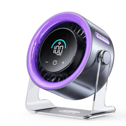 USB Desk Fan for Bedroom: 100 Speeds Digital Display Quiet Portable Fan with Turbo Airflow, 120° Rotating Small Rechargeable Battery Desktop & Wall-Mounted Fans for Bedroom Home Office - color: Black&Purple