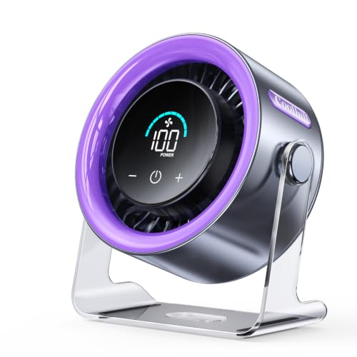 USB Desk Fan for Bedroom: 100 Speeds Digital Display Quiet Portable Fan with Turbo Airflow, 120° Rotating Small Rechargeable Battery Desktop & Wall-Mounted Fans for Bedroom Home Office - color: Black&Purple