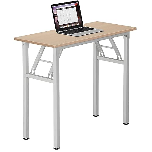 Need Small Desk, 31.5 x 15.7 Inches No Assembly Foldable Writing Table,Sturdy and Heavy Duty Folding Computer Desks for Small Space/Home Office/Dormitory AC5AW(80 * 40) - color: Pink Oak & White Frame, size: 31.5inch