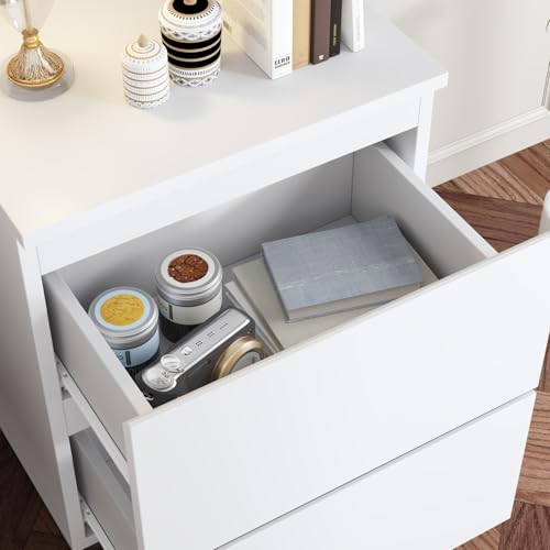 Modern Nightstand with 2 Drawers, Modern Handleless Bedside Table for Small Spaces, Compact Wood End Table for Bedroom, White 15.7" W x 11.6" D x 18.9" H