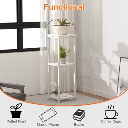 10" Wide Square Drink Table with Adjustable Feet - 3-Tier Small Side Table for Apartments, Balcony & Office | Space-Saving, Lightweight & Multi-Functional (Plants, Books, Drinks, White) - color: White, size: 3-Tier-10"wide