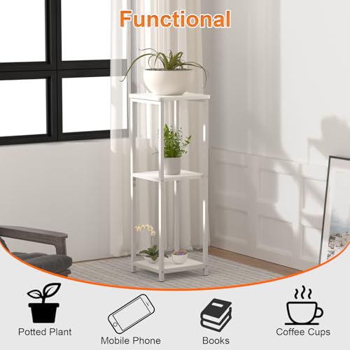 10" Wide Square Drink Table with Adjustable Feet - 3-Tier Small Side Table for Apartments, Balcony & Office | Space-Saving, Lightweight & Multi-Functional (Plants, Books, Drinks, White) - color: White, size: 3-Tier-10"wide