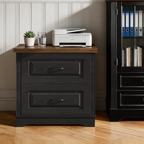 Catrimown 24" Wide Farmhouse Nightstand, Large End Table with 2 Drawers, Side Table Chest of Drawers Cabinet, Night Stand for Bedroom, Living Room, Black - color: Black