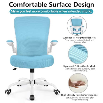 FelixKing Office Chair, Ergonomic Desk Chair Breathable Mesh Chairs Adjustable High Back Lumbar Support Flip-up Armrests, Executive Rolling Swivel Comfy Computer Chairs Home Office Blue - color: Blue