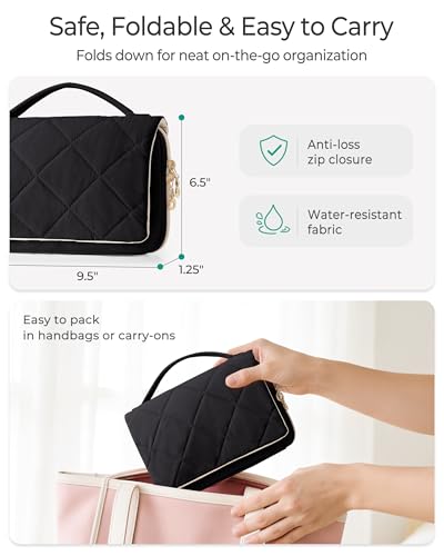 Marscamd Travel Jewelry Organizer Case, Foldable Jewelry Bag, Black | with Multi Pockets for Earrings, Rings, Necklaces, Bracelets, Brooches - color: Black