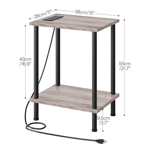 HOOBRO Side Table with Charging Station, Set of 2 End Tables with USB Port and Outlets, Nightstand with 2-Layer Storage Shelves for Small Spaces, Living Room, Bedroom, Greige and Black BG09UBZP201 - color: Greige + Black