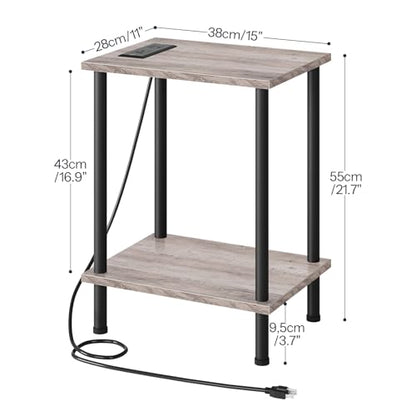 HOOBRO Side Table with Charging Station, Set of 2 End Tables with USB Port and Outlets, Nightstand with 2-Layer Storage Shelves for Small Spaces, Living Room, Bedroom, Greige and Black BG09UBZP201 - color: Greige + Black