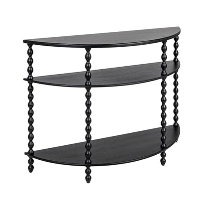 Creative Co-Op 3-Tier Curved Accent Table with Beveled Shelves and Doweled Legs, Matte Black Finish - color: Black, size: 47.25"L x 15.75"W x 34.5"H